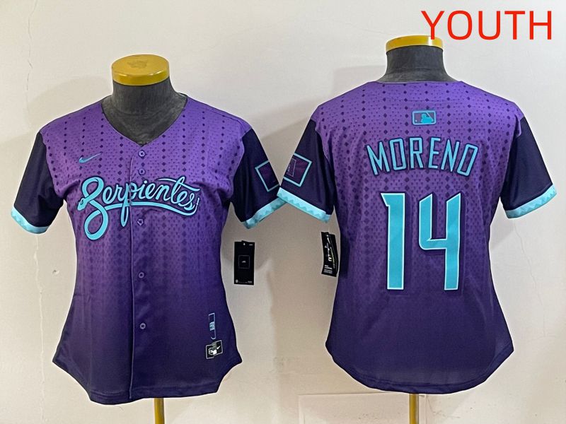Youth 2025 Arizona Diamondback #14 Moreno Purple Joint Name Nike MLB Jersey style 2